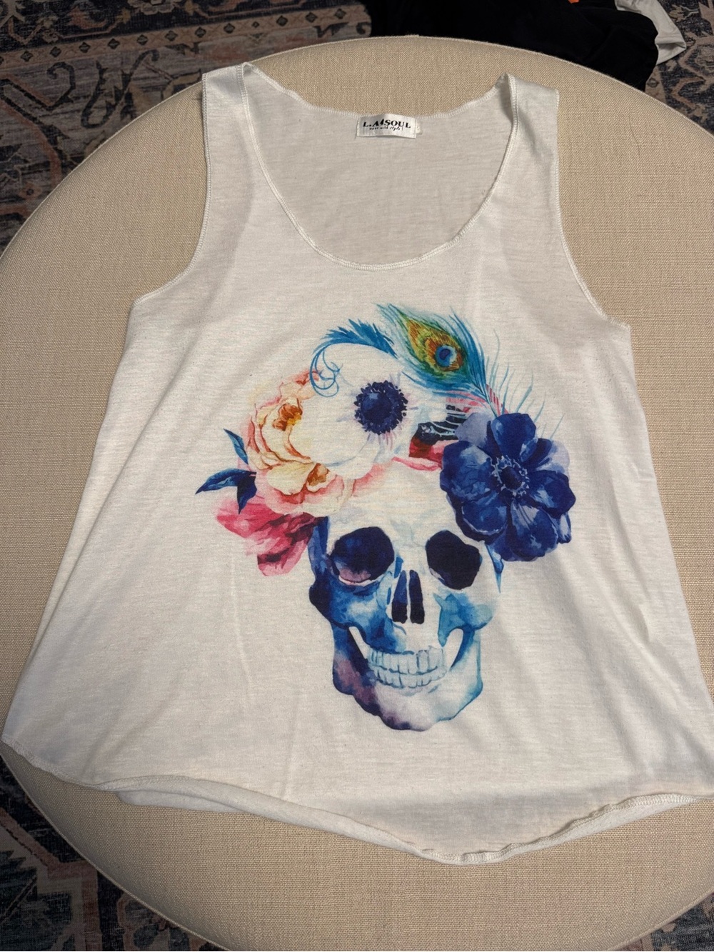 White Floral Skull Graphic Tank Top